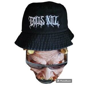 DOLLS KILL Black Bucket Hat Embroidered for the Misfits And Miss Legits